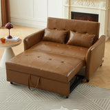 Love Seat Sleeper Bed, Pull Out Couch Bed with USB Charging Ports, 3 in 1 Faux Leather Loveseat Sleeper Sofa Bed, Pull Out Sofa Bed with Adjustable Backrest for Living Room, Bedroom, Apartment-Brown Heliodeck