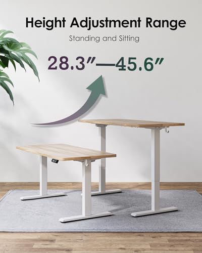 TIQLAB Standing Desk 47 x 24 inch, Electric Height Adjustable Desk with Splice Board, Stand Up Desk with Casters, Sit Stand Desk Computer Desk for Home Office, White Frame/Maple Top TIQLAB