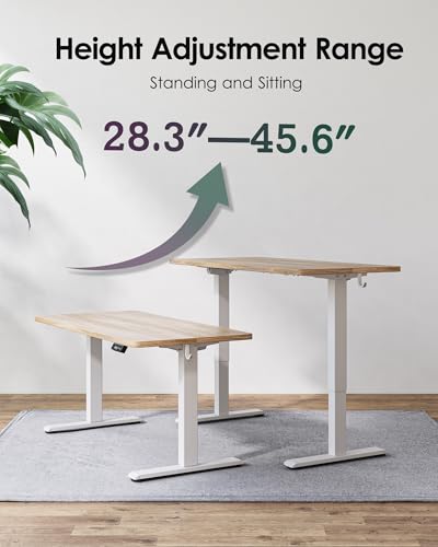 TIQLAB Standing Desk 47 x 24 inch, Electric Height Adjustable Desk with Splice Board, Stand Up Desk with Casters, Sit Stand Desk Computer Desk for Home Office, White Frame/Maple Top - WoodArtSupply