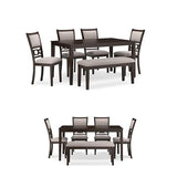 Signature Design by Ashley Langwest Dining Room Table Set, 4 Upholstered Chairs and Bench, Seats 6, Cushioned Seats, Wood, Cherry Brown Signature Design by Ashley