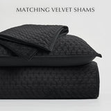 EverGrace Luxury Velvet Quilt Bedding Set King Size 3 Pieces with Pillow Shams, Soft Cross-Stitch Velvet Comforter Set, Lightweight Coverlet Bedspread for All Seasons, Black EverGrace