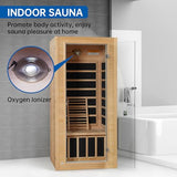 RESTISLAND Infrared Sauna Room for Home, Near Zero EMF Wooden 1 Person Indoor Home Sauna with Bluetooth, LCD Control Panel, Chromo Therapy Light RESTISLAND