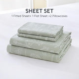 Homilay 100% Natural Cotton Percale Sheets Set,Full Size 4 PC, Breathable&Durable Hotel Quality Bedding, 16" Deep Pocket Botanical Floral Bedsheets,Sage Green Homilay