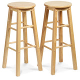 PJ Wood 29 Inch Tall Classic Round Seat Kitchen Counter Bar Stools 2 Pack with 4 Square Legs for Homes, Dining Spaces, and Bars, Natural PJ Wood