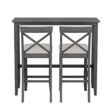 LUMISOL 3 Piece Pub Table and Chair Set, Small Wood Counter Height Table Set, 3 Piece High Top Dining Table Set for Breakfast Nook, Gray LUMISOL