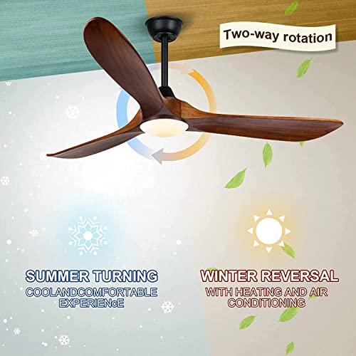 70 inch Large Ceiling Fan with Lights, Outdoor Ceiling Fan for Patio Waterproof, 3 Blades Propeller Wood Ceiling fan with lights, Reversible Quiet DC Motor for Exterior House Porch Farmhouse Gazebo