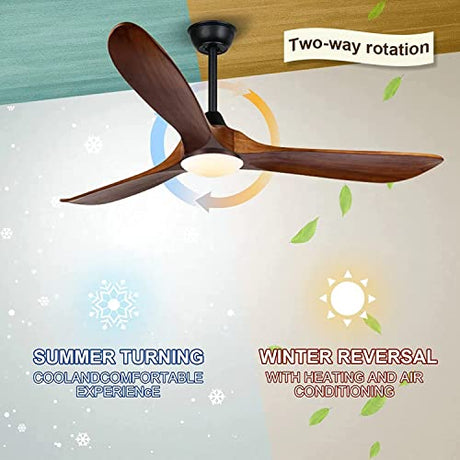 70 inch Large Ceiling Fan with Lights, Outdoor Ceiling Fan for Patio Waterproof, 3 Blades Propeller Wood Ceiling fan with lights, Reversible Quiet DC Motor for Exterior House Porch Farmhouse Gazebo AUNLPB