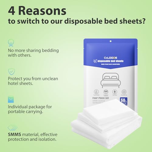 CxLoode 2 Pack Disposable Bed Sheets for Hotel, Portable Bedspread, Disposable Bedding Set with 2 Bed Sheet 2 Quilt Cover and 4 Pillowcase for Travel CxLoode