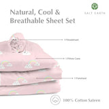 Salt Earth 100% Cotton 210TC Kids Bedsheet, Twin Sheets Set for Toddler Bed, 3 Piece Bedding Set Including Flat Sheet, Fitted Sheet, and Pillowcase, Themed Cute Sheets for Playful Kids Bed(Rainbow) Salt Earth