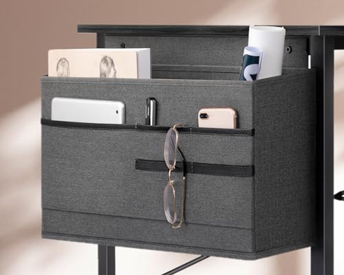 KKL Large Computer Desk with Power Outlets and USB Port Desk for Home Office Gaming Simple Modern Style Writing Desks with Storage Bag Headphone Hook, 63 inch, Black KKL