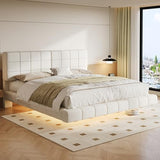 Christopher Knight Home Borden Floating Bed Frame King Size with Lights, Boucle King Size Platform Bed Frame with Headboard, Modern Floating King Bed Frame, No Box Spring Needed, Easy Assembly, White Christopher Knight Home