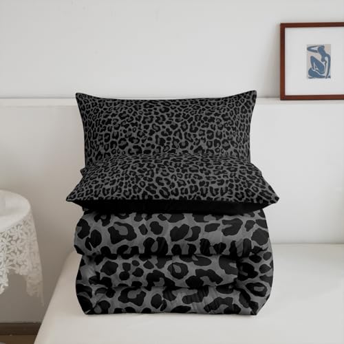 Erosebridal Cheetah Print Room Decor,Leopard Print Comforter Set Full Size,Farmhouse Animal Skin Soft Bedding Set for Mens Boys,Black Gray African Cheetah Wildlife Bed Set,Aesthetic Retro Quilt Duvet Erosebridal