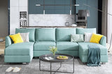 HONBAY Convertible Modular Sectional Sofa U Shaped Modular Couch with Reversible Chaise Modular Sectional Couch with Storage, Aqua Blue HONBAY