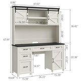 Farmhouse 67" H Executive Desk with Hutch,Office Desks with 5 Drawers, Computer Desk with Storage Cabinet & File Drawers and Charging Station, Wood Workstation for Home Office and Study.(Black). Halitaa