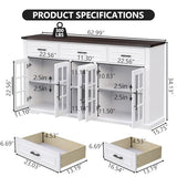 Gyfimoie 63" Sideboard Buffet Cabinet with Glass Doors, Farmhouse Large Buffet Table with 3 Storage Drawers, Modern Coffee Bar Wine Bar Cabinet with Adjustable Shelves for Kitchen, Dining Room, White Gyfimoie
