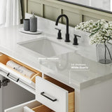 ARIEL Hepburn 55" White Bathroom Vanity with Sink, 1.5" Edge Pure White Quartz Countertop & Splash, Rectangular Sink, 2 Soft Closing Doors, 8 Full Extension Dovetail & 1 45-Degree Tilt Drawers ARIEL