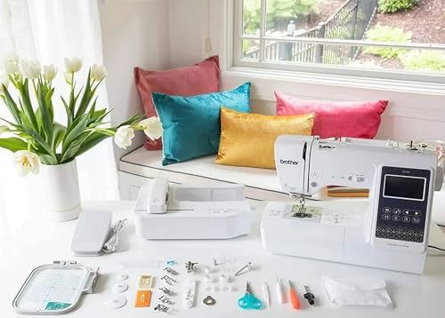 Brother SE700 Sewing and Embroidery Machine, Wireless LAN Connected, 135 Built-in Designs, Computerized, 4" x 4" Hoop Area, 5-Foot Embellishment Pack, Premium Embroidery Thread 6 Spools
