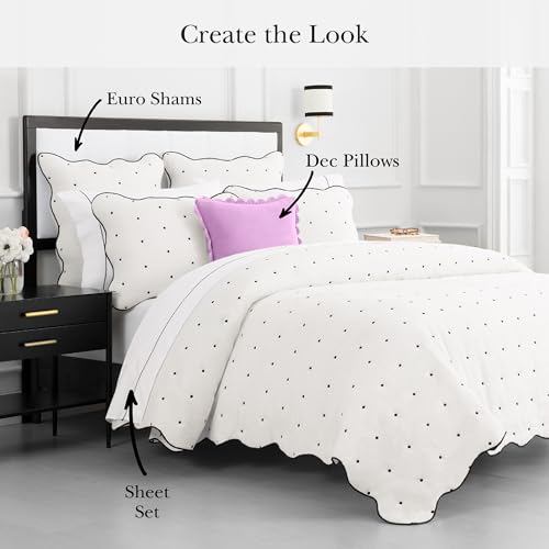 kate spade new york Scalloped Edge Euro Sham, 26" x 26" Decorative Pillow Cover, Single 100% Cotton Cover, Machine Washable, Marshmallow kate spade new york