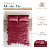 Casa Platino King Satin Sheet Set - Super Soft Cooling King Sheets Set with 15 Inch Deep Pocket Fitted Sheet, Helps Prevent Hair Frizz & Breakouts, Silky Smooth, Fade-Resistant - Burgundy Red Casa Platino