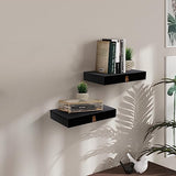 Floating Shelf with Drawer, Floating Nightstand for Bedroom-16” Wall Shelf, White Floating Shelf with Storage, Floating Shelf-Office Bathroom Kitchen Floating Bedside Table,16"D x 10"W x 2.5"H(Black) Bloddream