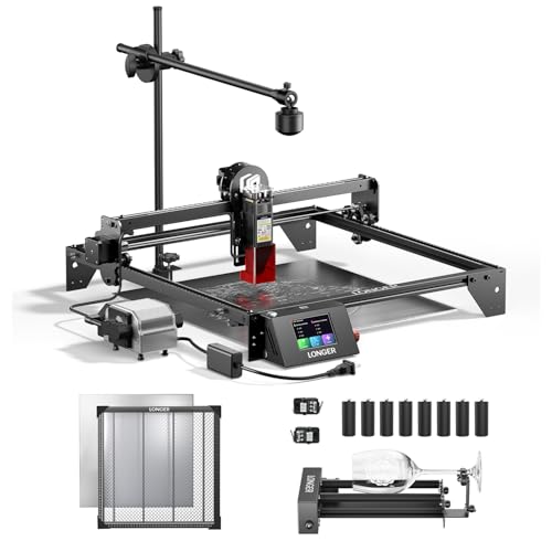 Longer RAY5 10W Laser Cutter and Laser Engraver for Tumblers, with Rotary Roller Bundle, 17.3"x 17.3" Honeycomb Working Bed, Camera Kit, and Air Pump Laser Engraver for Wood and Metal, Acrylic Longer