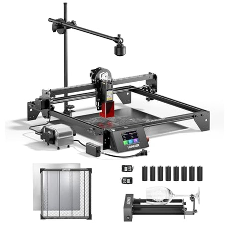 Longer RAY5 10W Laser Cutter and Laser Engraver for Tumblers, with Rotary Roller Bundle, 17.3"x 17.3" Honeycomb Working Bed, Camera Kit, and Air Pump Laser Engraver for Wood and Metal, Acrylic Longer