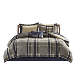Intelligent Design Robbie 7-Piece Twin XL Comforter Set – Lightweight All-Season Plaid Bedding, Navy/Tan, Cozy Bed-in-a-Bag with Matching Shams & Decorative Pillow, Modern Casual Style Intelligent Design