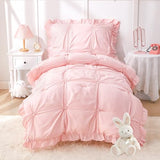 Wowelife Princess Toddler Bedding Set for Girls, Boho Toddler Bed Set, 4 Pieces Ruffles Jacquard Embroidery Toddler Comforter with Comforter, Fitted Sheet, Flat Sheet and Pillowcase, Pink Wowelife