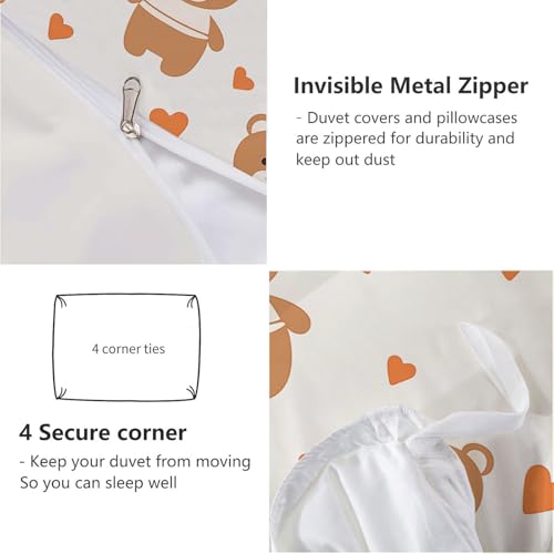 WIVCOMD Twin Duvet Cover Set - Cute Brown Teddy Bear Soft Microfibre Bedding - Minimalist Style Bedding Quilt Cover Set with Pillow Cases, Light Yellow WIVCOMD