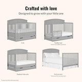 Dream On Me Storybrooke 5-in-1 Convertible Full-Size Crib with Under Drawer, Pebble Grey, GreenGuard Gold & BSA, Convert to Toddler, Day & Full-Size Bed, 3 Mattress Heights, Sustainable Pinewood