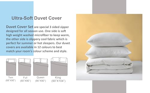3 Side Zipper Duvet Cover Set Queen Size - Unique Design Microfiber Duvet Cover Set with 3 Sided Zipper Closure, 3 PCS Queen Size Duvet Cover (90"x90") & 2 Pillow Cases(20"x30"), Taupe PURE ECO