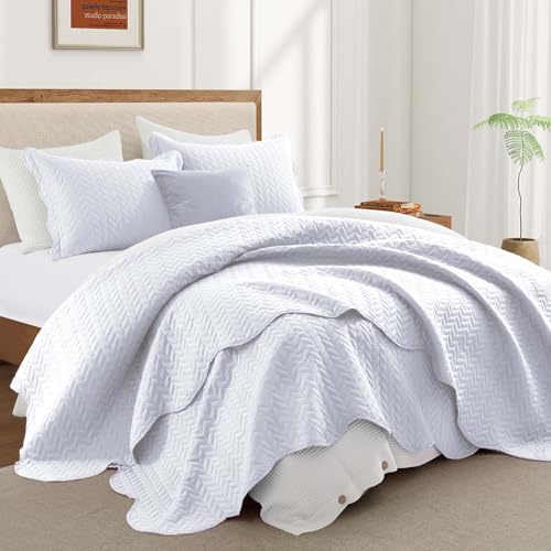 IR Imperial Rooms Twin Quilt Bedding Set Size (68” x 86”) + 1 Pillow Shams (20” x 26” + 2”) - 2 Pcs All Season Lightweight Reversible Microfiber Coverlet Embossed Quilt Bedspread (White) IR Imperial Rooms