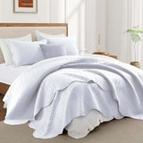 IR Imperial Rooms Twin Quilt Bedding Set Size (68” x 86”) + 1 Pillow Shams (20” x 26” + 2”) - 2 Pcs All Season Lightweight Reversible Microfiber Coverlet Embossed Quilt Bedspread (White) IR Imperial Rooms