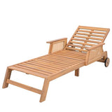 Merax Retro Acacia Wood Outdoor Chaise Lounge with Wheels & 3-Position Adjustable Backrest, Vintage Wicker Design Sun Lounger with Plush Removable Cushion for Patio, Garden & Poolside, Acacia Wood
