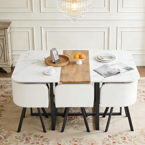 Rejeke 7-Piece Dining Room Table Set for 6,Modern Dining Table Set for 6 with Cushioned Chair, White Kitchen Table Set for Home, Apartment,Office,Conference Room, Space-Saving Rejeke