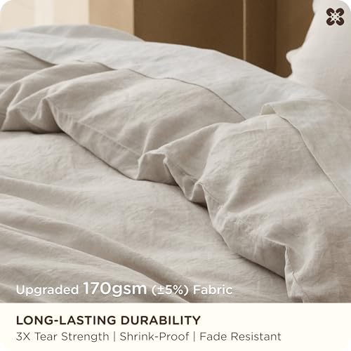 Bedsure 100% Linen Duvet Cover King Size, Washed 170 GMS European Flax-Linen, Soft 3pcs Bedding Set with Button Closure for Farmhouse, Natural Texture, Breathable for Hot Sleeper, Linen, King Bedsure