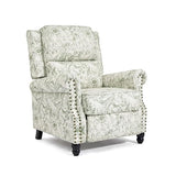 Pushback Recliner Chair, Comfy Fabric Wingback Recliner Chair, Upholstered Armchair Push Back Recliner with Wood Legs, Rivet Trim Single Sofa Accent Chair for Living Room, Bedroom, Rococo Green