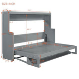 Merax Murphy Bed Full Size with Desk, Wood Folding Wall Bedframe with Smooth Hydraulic Lift, for Small Bedroom, Guest Room, Home Office, Grey Merax