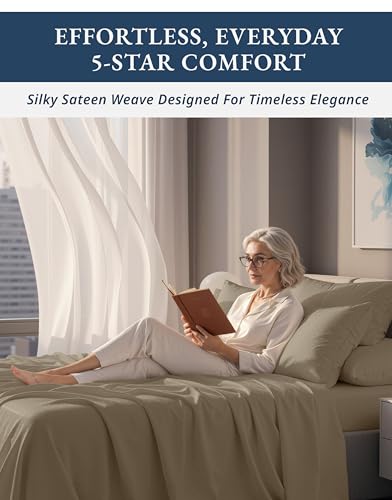 LANE LINEN 100% Egyptian Cotton Bed Sheets - 4PC Full Sheets Set, Long Staple Bedding Sheets, Sateen Weave, Luxury Hotel Sheets, Fits Upto 16" Mattress, Swiss Dot - Taupe LANE LINEN