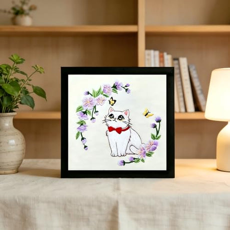 CHIYOSING Embroidery Kit for Beginners Adults, 4 Cat Pattern to Learn Over 30 Different Stitches,Includes Step-By-Step Instructions,Sharp Scissors and 2 Exquisite Hairpins and Multiple Accessories. CHIYOSING