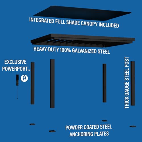 Backyard Discovery Trenton 14x10 All Season Galvanized Steel Pergola, Black, Sail Shade Soft Canopy, Rust Resistant, Support Wind and Snow, Patio, Deck, Backyard, Garden