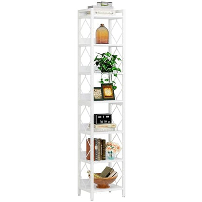 Tribesigns 78.7 Inch Extra Tall Narrow Bookshelf, 7 Tier Skinny Bookcase for Small Spaces, Freestanding Display Shelves, Multifunctional Corner Storage Organizer for Home Office, White