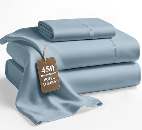 LANE LINEN Twin Bed Sheet Set – 450 Thread Count 100% Long Staple Cotton, Naturally Cooling & Soft, 15” Deep Pocket Fully Elasticized Fitted Sheet, Luxury Hotel Bedding, French Blue LANE LINEN