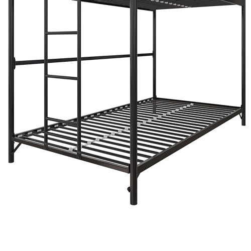 DHP Daven Easy Assembly Metal Bunk Bed for Kids, Teens and Adults, with Ladder, High Guardrail, Metal Slats, Smooth Rounded Edges, No Boxspring Required, Twin-Over-Twin, Black DHP