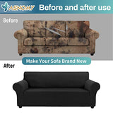 Asnomy Couch Covers for 3 Cushion Couch Sofa Pet Friendly, 3 Seater Sofa Cover Washable Slipcovers Protector Furniture Covers for Dogs Spandex Jacquard Fabric Small Checks（Large，Black） Asnomy