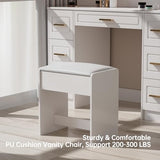 Vanity Desk with Mirror and LED Lights, 43'' W Makeup Vanity Desk with Power Outlet, 3 Color Modes, 7 Drawers Vanity Table with Chair, Dressing Table for Bedroom, Dressing Room Homesflex