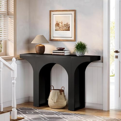 Tribesigns 47 Inches Console Table, Black Entryway Table, Modern Hallway Table, Sofa Table with Arch Base, Unique Foyer Table, Behind Couch Table, Wooden Long Accent Table for Living Room, En - WoodArtSupply