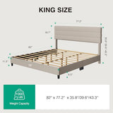 Novilla King Bed Frame and Headboard, King Bed Frame, Linen Upholstered Stripe Bed Frames, No Box Spring Needed, Heavy Duty Feet, Easy Assembly, Beige Novilla