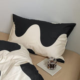 LAYENJOY Geometric Duvet Cover Set Twin, 100% Cotton Bedding, Cream White Black Cows Pattern Printed, Modern Comforter Cover for Single Bed, 3 Piece No Comforter LAYENJOY