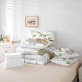 Feelyou Kids Cute Dinosaur 7 Piece Bedding Set King Size Cartoon Green Dinosaur Comforter Set with Sheets for Boys Girls Teens Cute Animal Bed in a Bag Coconut Plant Bed Set Feelyou